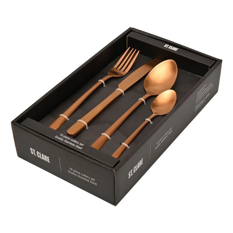 St Clare Nordic 16 Piece Stainless Steel Cutlery Set Rose Gold 1 St Clare Nordic 16 Piece Stainless Steel Cutlery Set Rose Gold