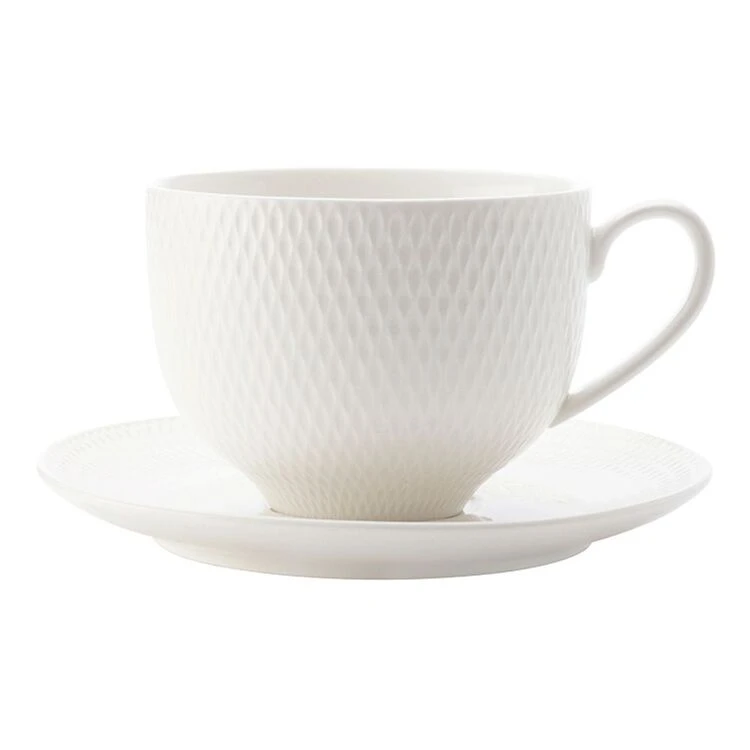 Maxwell & Williams White Basics Diamonds Tea Cup And Saucer 220mL 1 Maxwell & Williams White Basics Diamonds Tea Cup And Saucer 220mL