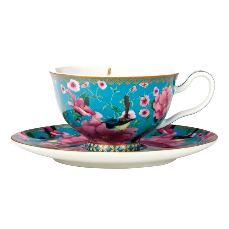 Maxwell & Williams T+C Silk Road Foot Cup + Saucer 200mL Aqua 1 Maxwell & Williams T+C Silk Road Foot Cup + Saucer 200mL Aqua
