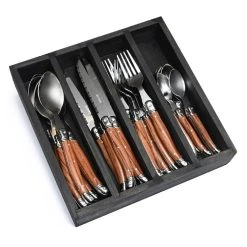 Laguiole Elite Wood Finish 24 Piece Cutlery Set